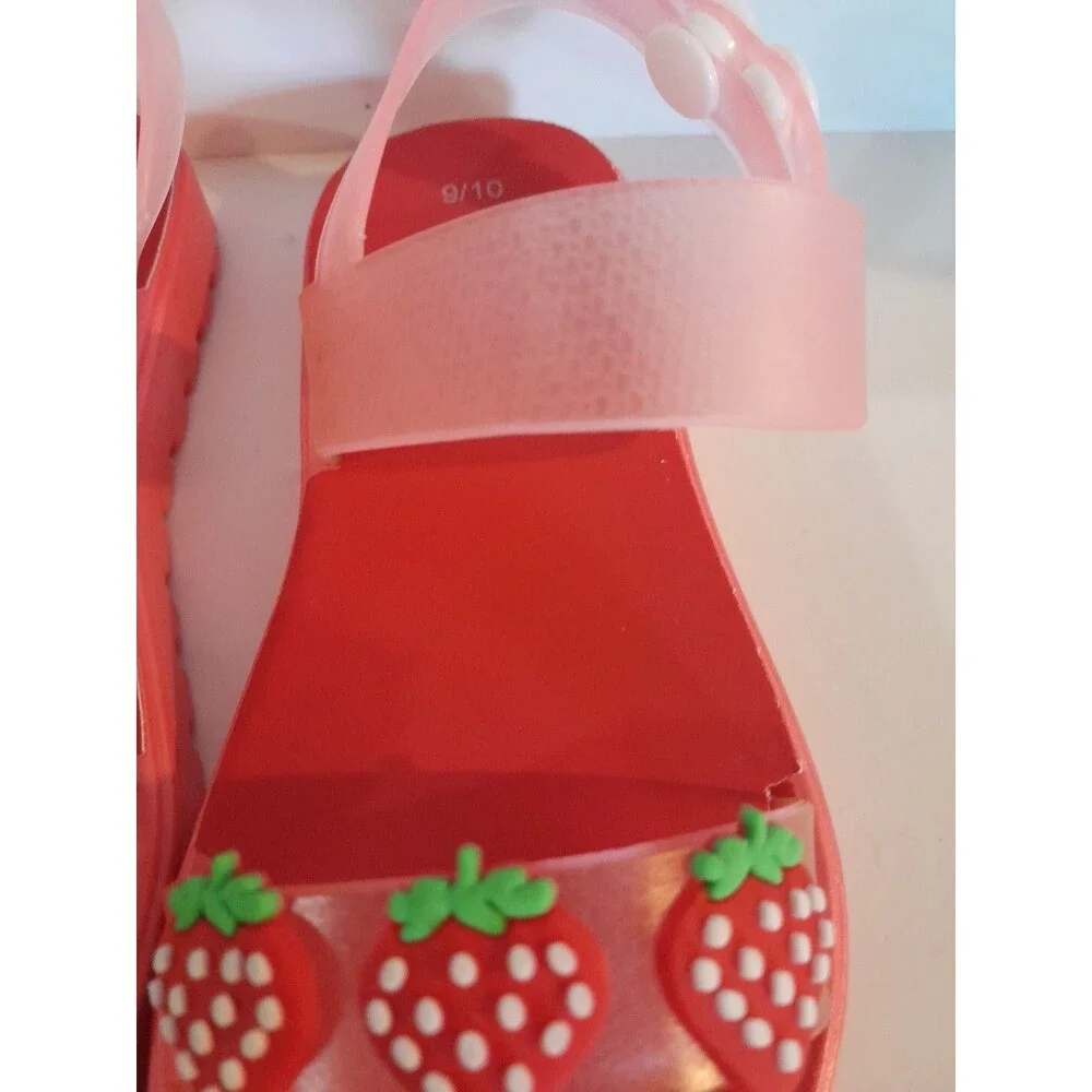Chatties Toddlers Strawberry 9/10 Pink/ Red Sandals Strawberry Front Open Toe